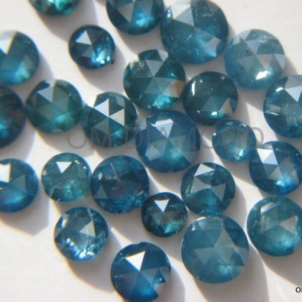 Blue Color Round Rose Cut Diamonds (Enhanced)