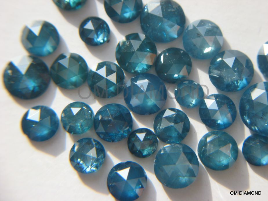 Blue Color Round Rose Cut Diamonds (Enhanced)