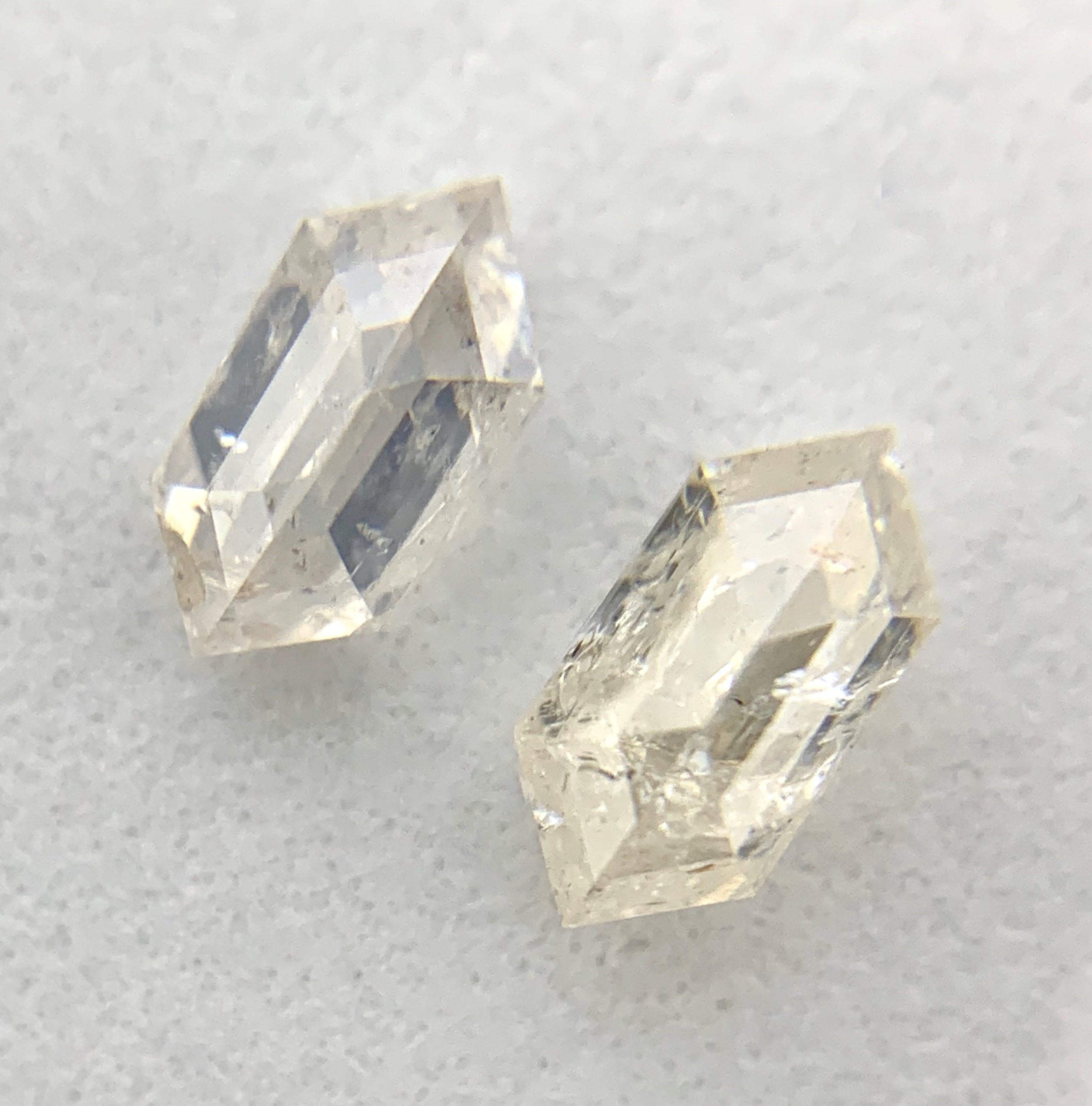 Pair of Elongated Hexagon Diamonds with Ivory Color Inclusions, Perfect for Couple's Rings - Image 2