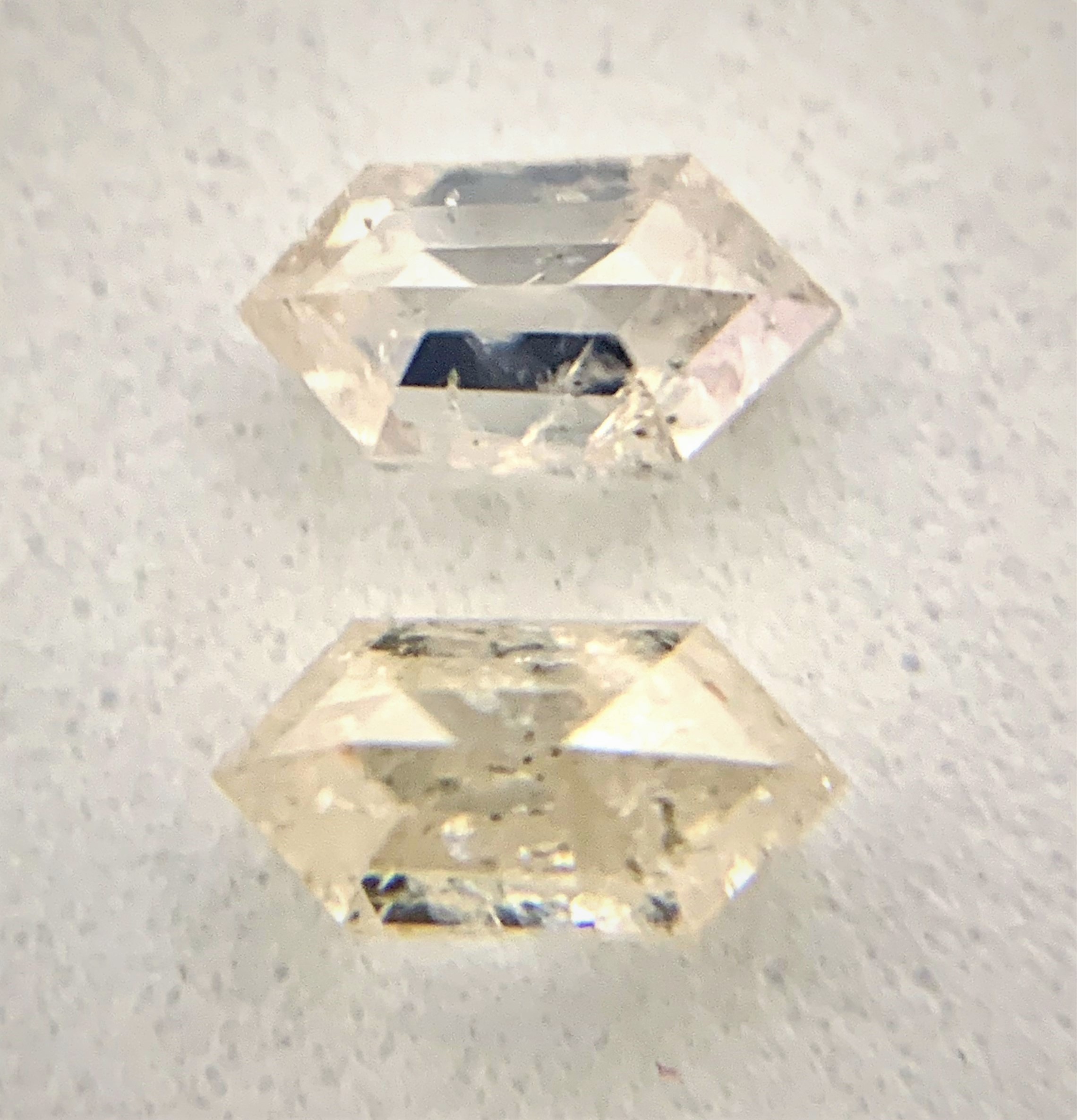 Pair of Elongated Hexagon Diamonds with Ivory Color Inclusions, Perfect for Couple's Rings - Image 3